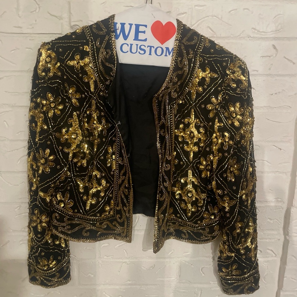 Scala Black and Gold Embellished Cropped Blazer - Picture 3 of 4